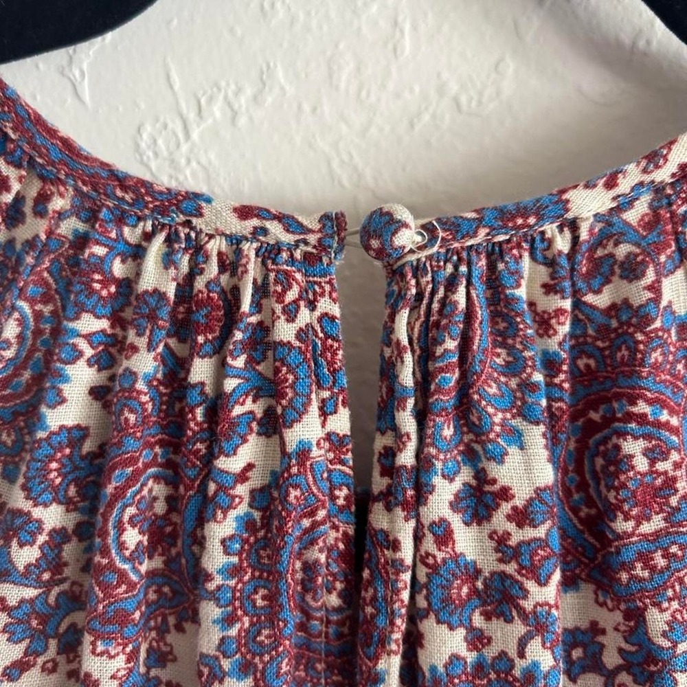 Whimsigoth Peasant Paisley Linen Dress - J.Crew Purple Boho Mini Pockets M - Picture 4 of 8